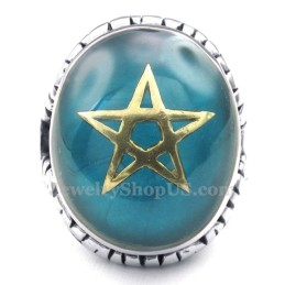 Goldring Mit Fünfzackigem Stern Und Blauem Titan