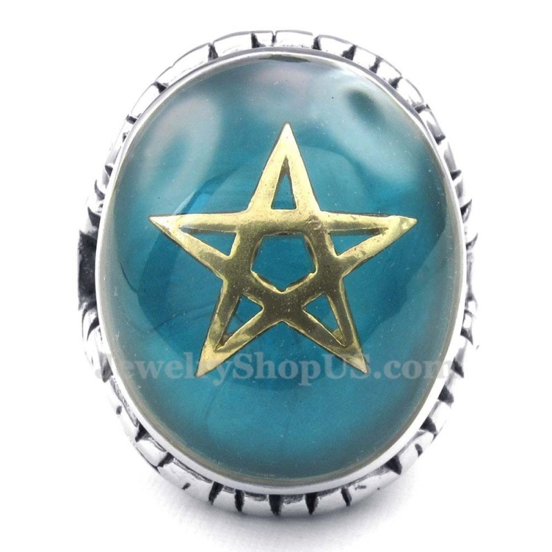 Goldring Mit Fünfzackigem Stern Und Blauem Titan Goldring Mit Fünfzackigem Stern Und Blauem Titan