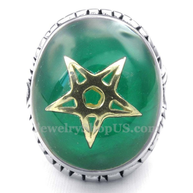 Goldring Mit Fünfzackigem Stern Und Grünem Titan Goldring Mit Fünfzackigem Stern Und Grünem Titan