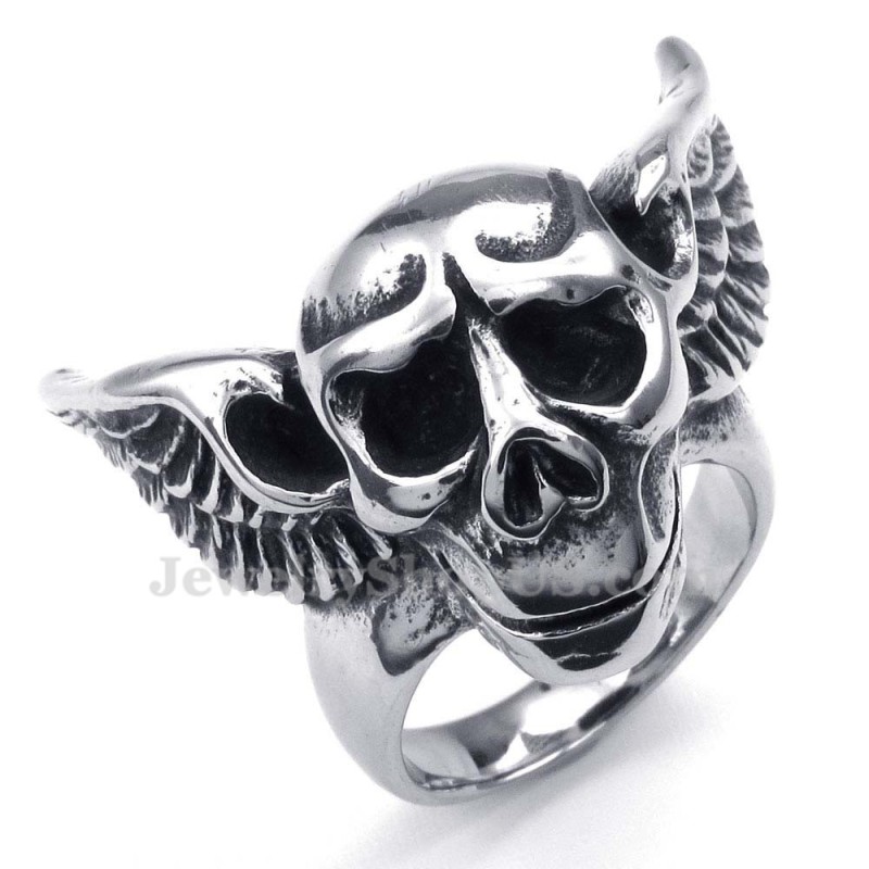 Titan-Totenkopfring Mit Flügeln Titan-Totenkopfring Mit Flügeln