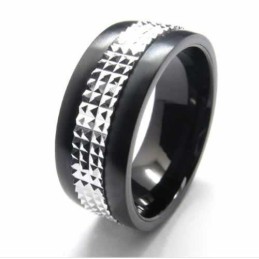 9 Mm Großer Court-Band-Ring Aus Titan Und Silber Mit Intarsien