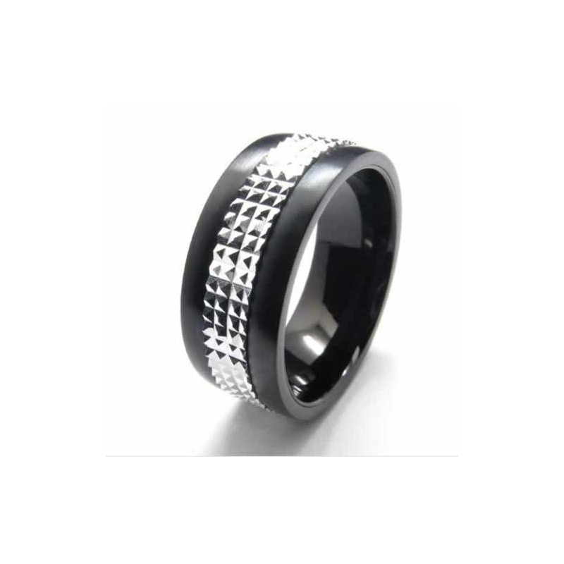 9 Mm Großer Court-Band-Ring Aus Titan Und Silber Mit Intarsien 9 Mm Großer Court-Band-Ring Aus Titan Und Silber Mit Intarsien