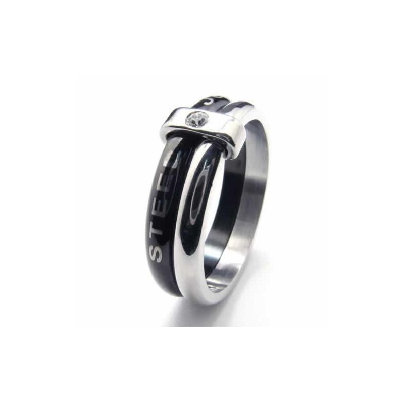 Court-Band-Ring Aus Titan Mit Zwei Kreisen Und 8 Mm Diamantbesatz Court-Band-Ring Aus Titan Mit Zwei Kreisen Und 8 Mm Diamantbesatz
