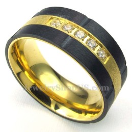 Goldschwarzer Titanring Mit Weißem Zirkon