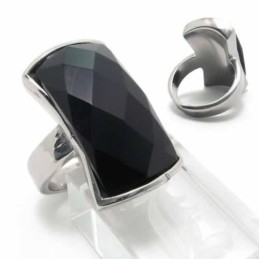 Court-Band-Ring Aus Schwarzem Achat, 13 Mm, Mit Titan-Intarsien