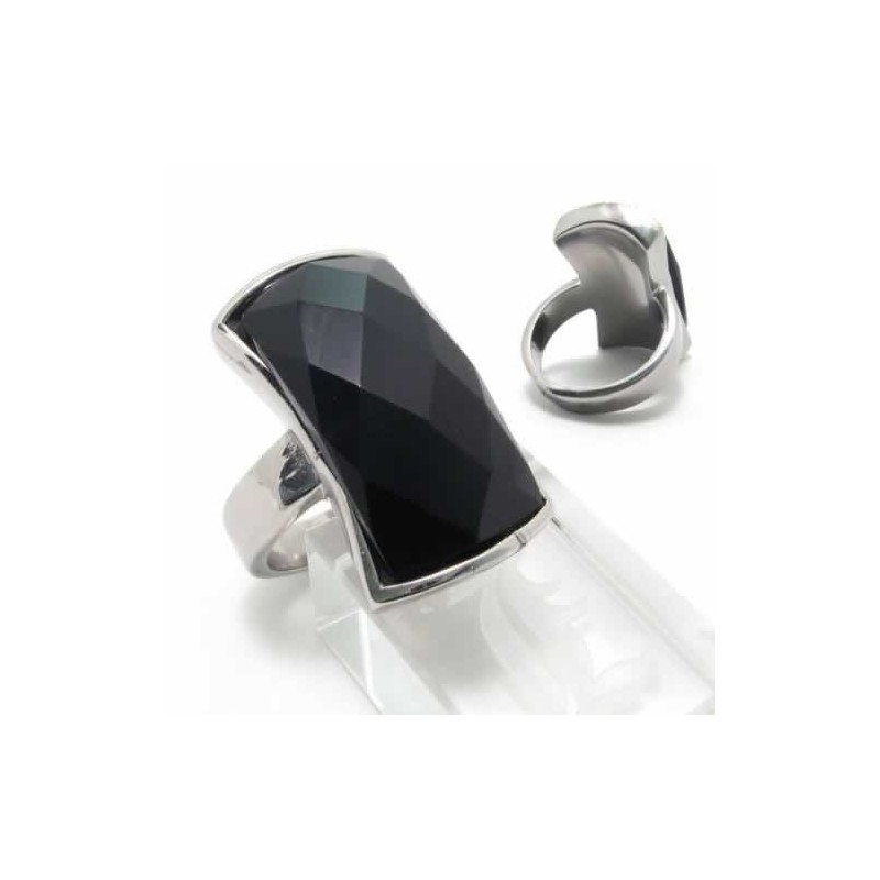 Court-Band-Ring Aus Schwarzem Achat, 13 Mm, Mit Titan-Intarsien Court-Band-Ring Aus Schwarzem Achat, 13 Mm, Mit Titan-Intarsien