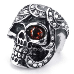 Totenkopfring Aus Titan Mit Rotem Zirkon