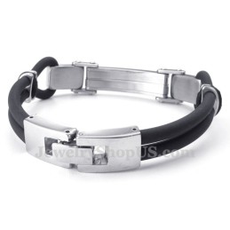 Silber-Schwarze Titan-Armreifen Mit Drahtleder