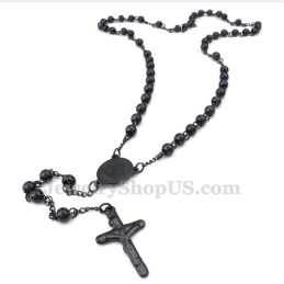 Schwarze Halskette Mit Jesus-Anhänger Aus Titan