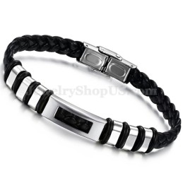 Herrenarmband Aus Silber-Schwarzem Titan Und Leder C767