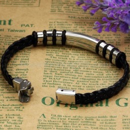 Herrenarmband Aus Silber-Schwarzem Titan Und Leder C767