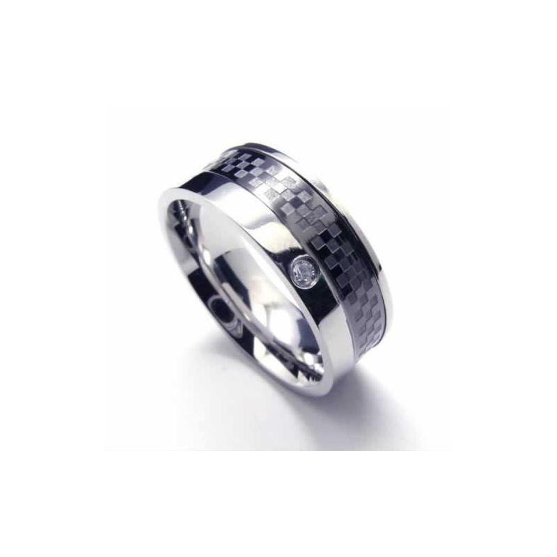 8 Mm Court-Band-Ring Aus Titan Mit Diamanteneinlage 8 Mm Court-Band-Ring Aus Titan Mit Diamanteneinlage