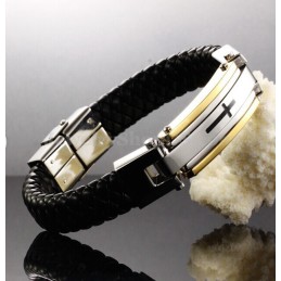 Herren Kreuz Titan Lederarmband C916