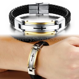 Herren Kreuz Titan Lederarmband C916