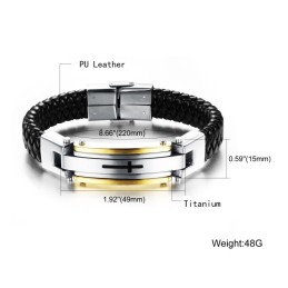 Herren Kreuz Titan Lederarmband C916