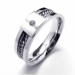 6 Mm Court-Band-Ring Aus Titan Mit Diamanteneinlage