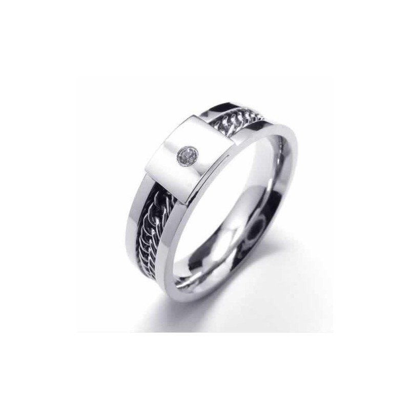 6 Mm Court-Band-Ring Aus Titan Mit Diamanteneinlage 6 Mm Court-Band-Ring Aus Titan Mit Diamanteneinlage