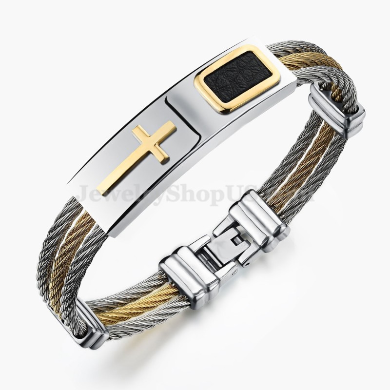 Herren-Kreuzarmband Aus Titan Und Gold C785 Herren-Kreuzarmband Aus Titan Und Gold C785
