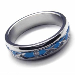 Diamantbesetzter 5-Mm-Ring Aus Blauem Titan Mit Intarsien