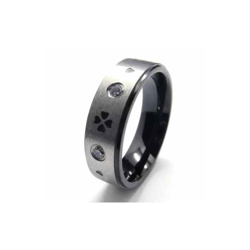 Vierblättriger Kleeblatt-Ring Mit Diamanten, 6 Mm, Titan-Einlage Vierblättriger Kleeblatt-Ring Mit Diamanten, 6 Mm, Titan-Einlage