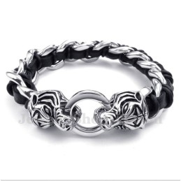 Herren-Lederarmband Mit Tigerkopf Aus Titan