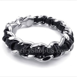 Herren-Lederarmband Mit Tigerkopf Aus Titan