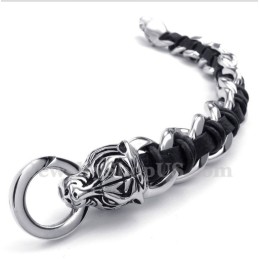 Herren-Lederarmband Mit Tigerkopf Aus Titan