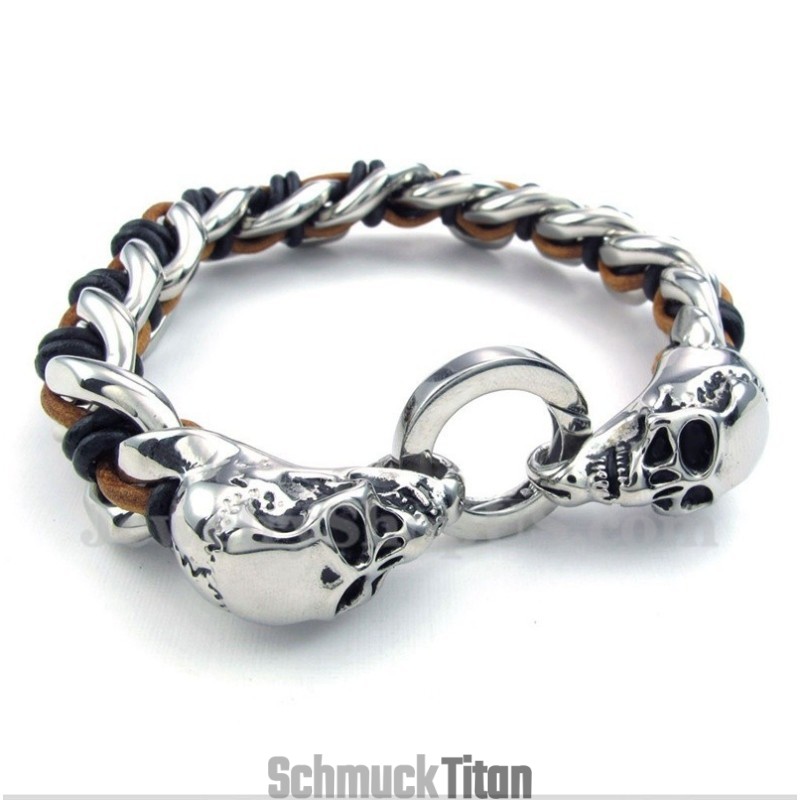 Herren Titan Totenkopf Lederarmband