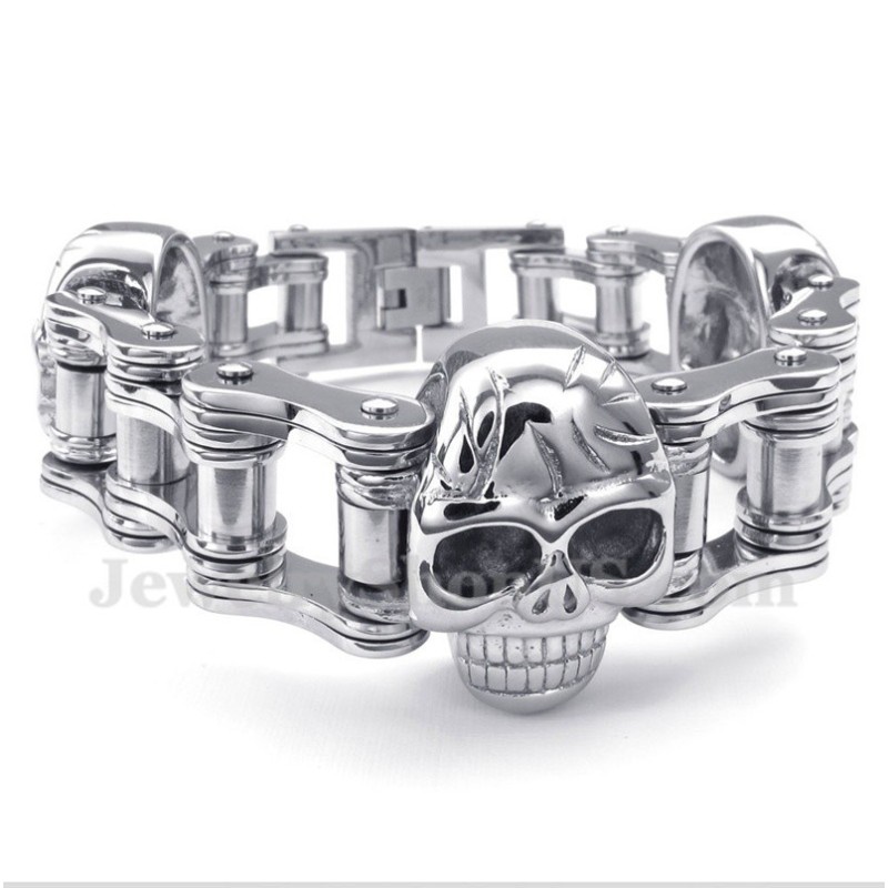Herren-Titan-Fahrradketten-Totenkopfarmband Herren-Titan-Fahrradketten-Totenkopfarmband