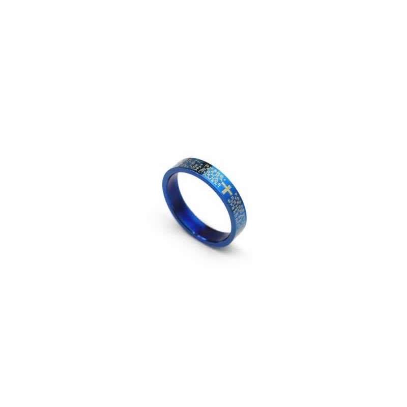 Bibelkreuz Herrenring Aus Blauem Titan, 4 Mm Bibelkreuz Herrenring Aus Blauem Titan, 4 Mm