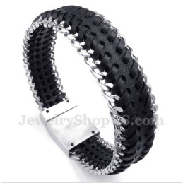 Herrenarmband Aus Titan Und Schwarzem Leder