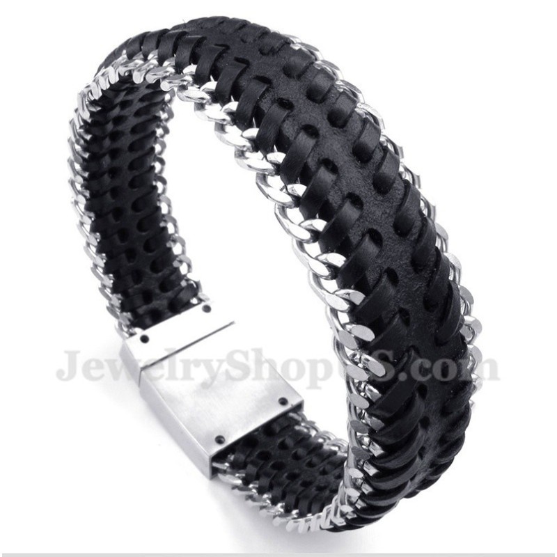 Herrenarmband Aus Titan Und Schwarzem Leder Herrenarmband Aus Titan Und Schwarzem Leder