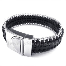 Herrenarmband Aus Titan Und Schwarzem Leder