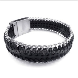Herrenarmband Aus Titan Und Schwarzem Leder
