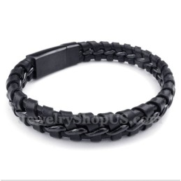 Herrenarmband Aus Titan Und Schwarzem Leder