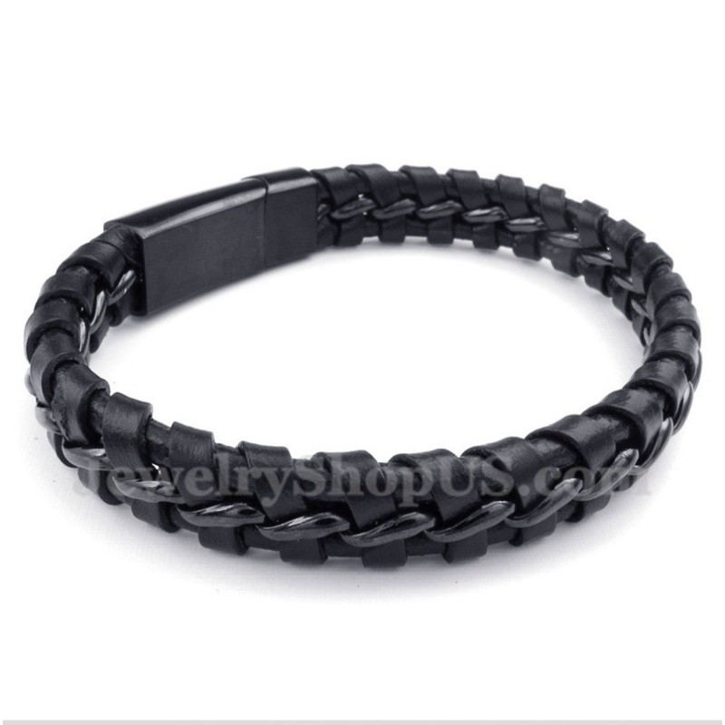 Herrenarmband Aus Titan Und Schwarzem Leder Herrenarmband Aus Titan Und Schwarzem Leder