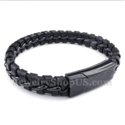 Herrenarmband Aus Titan Und Schwarzem Leder