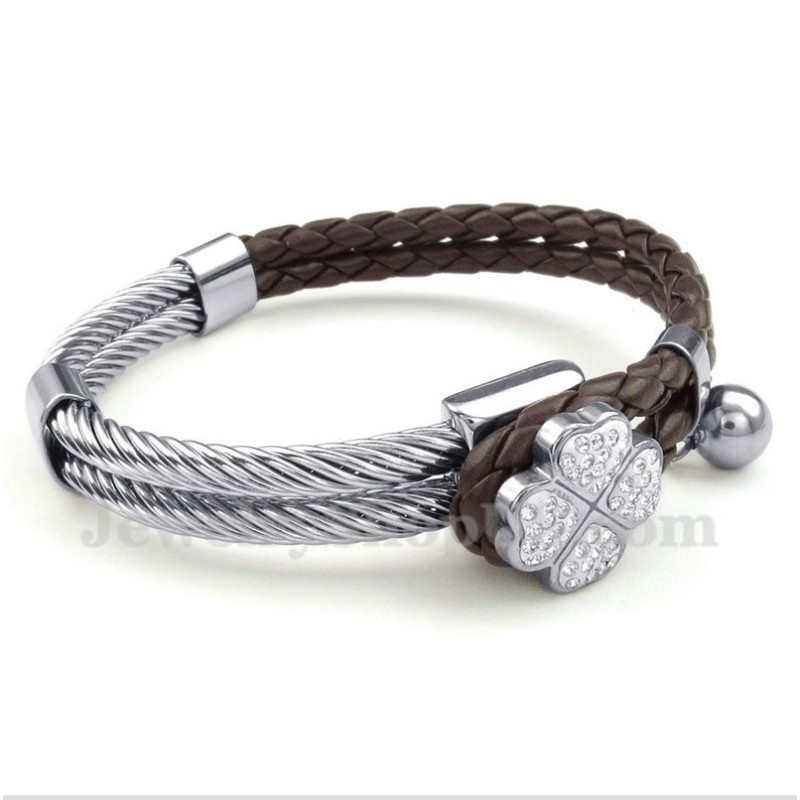 Herren-Lederarmband Aus Titan Mit Kleeblatt-Motiv Herren-Lederarmband Aus Titan Mit Kleeblatt-Motiv