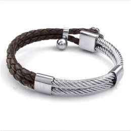Herren-Lederarmband Aus Titan Mit Kleeblatt-Motiv
