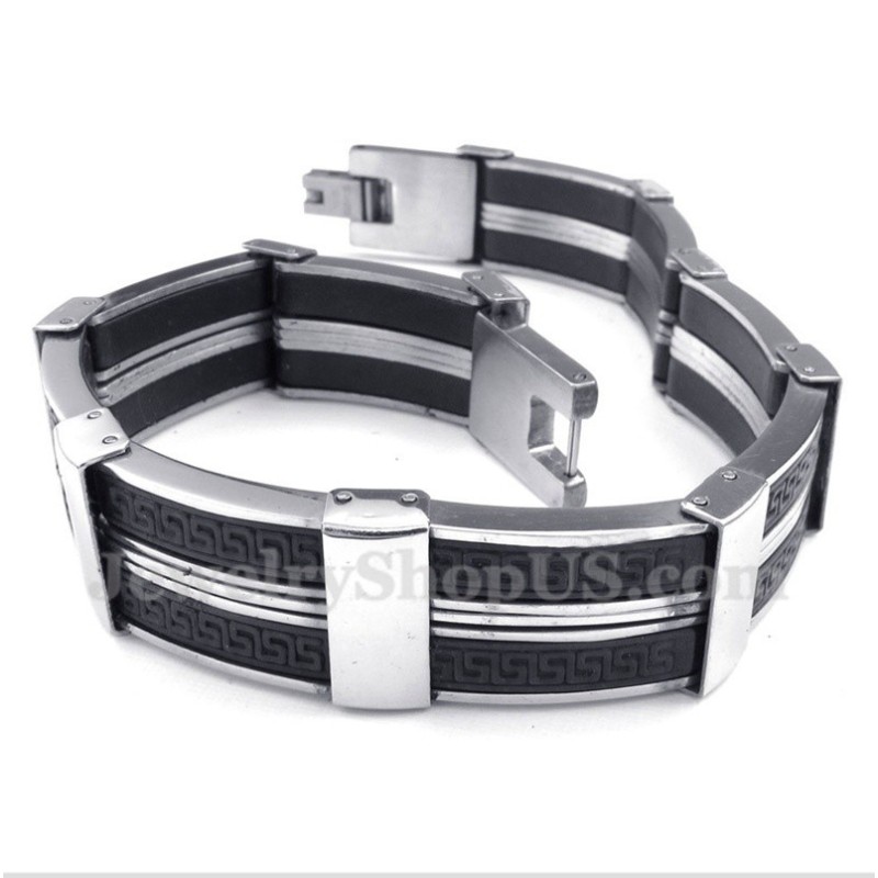 Herrenarmband Aus Titankautschuk Mit Griechischem Mäandermuster Herrenarmband Aus Titankautschuk Mit Griechischem Mäandermuster
