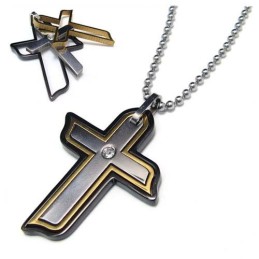 Dreiteiliger Titan-Anhänger Mit Diamantkreuz