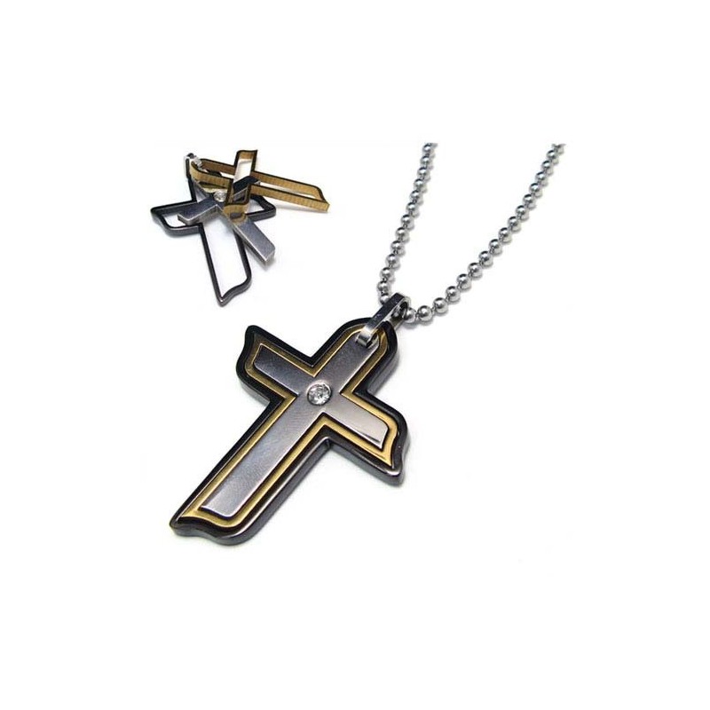 Dreiteiliger Titan-Anhänger Mit Diamantkreuz Dreiteiliger Titan-Anhänger Mit Diamantkreuz
