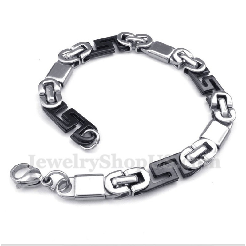 Herrenarmband Aus Titan Mit Griechischem Mäandermuster, Schwarz Herrenarmband Aus Titan Mit Griechischem Mäandermuster, Schwarz