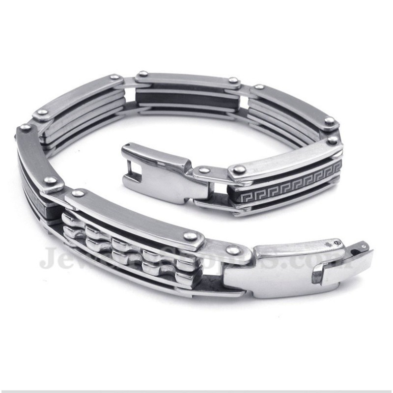 Herrenarmband Aus Titan Mit Griechischem Mäandermuster, Schwarz Herrenarmband Aus Titan Mit Griechischem Mäandermuster, Schwarz