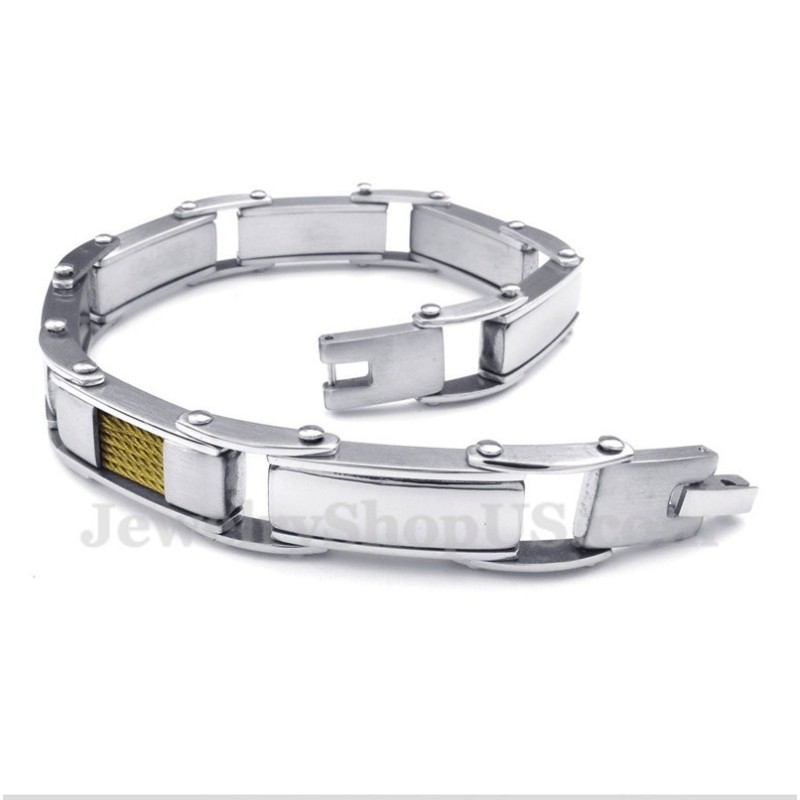 Herren-Kabelarmband Aus Titan Und Gold Herren-Kabelarmband Aus Titan Und Gold