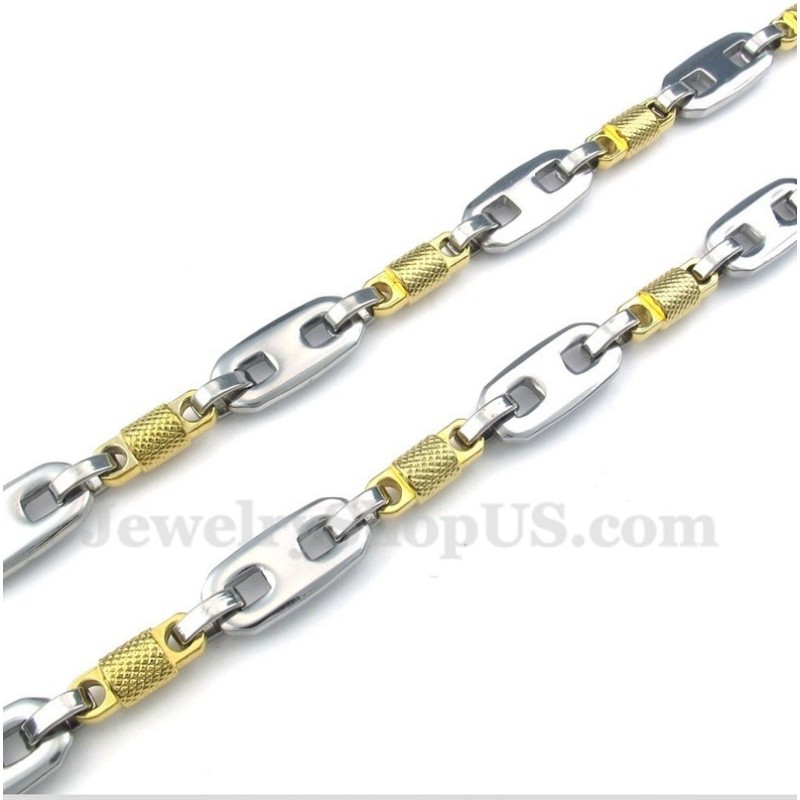 Herren-Zylinderhalskette Aus Titan Und Gold Herren-Zylinderhalskette Aus Titan Und Gold