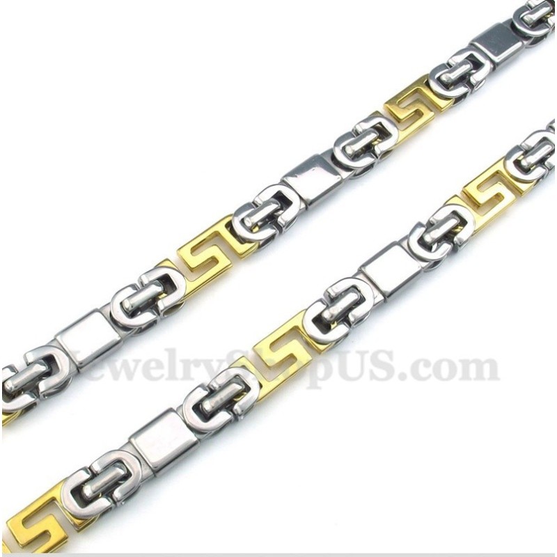 Herren-Halskette Mit Griechischem Mäandermuster Aus Titan Und Gold Herren-Halskette Mit Griechischem Mäandermuster Aus Titan Und Gold