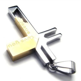 Ich Liebe Dich, Jesus-Kreuz, Titan-Anhänger (Golden)