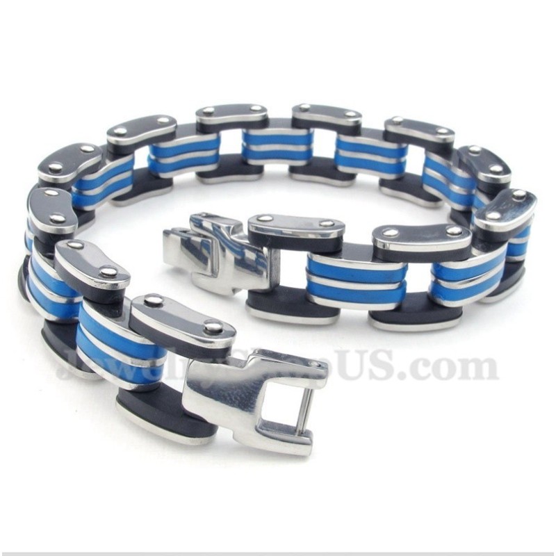 Herrenarmband Aus Titan Und Blau-Schwarzem Kautschuk Herrenarmband Aus Titan Und Blau-Schwarzem Kautschuk