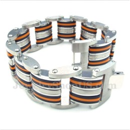 Herrenarmband Aus Titan, Orange Und Schwarzem Kautschuk